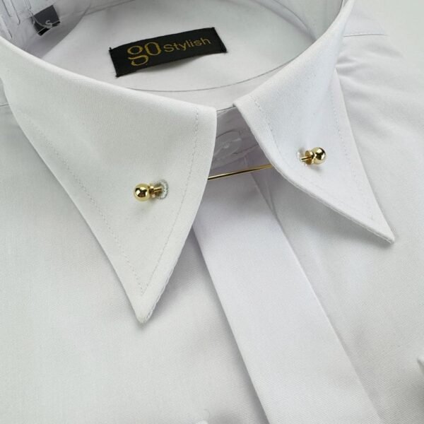White Shirt With ''Ball Collar Pin - Gold''