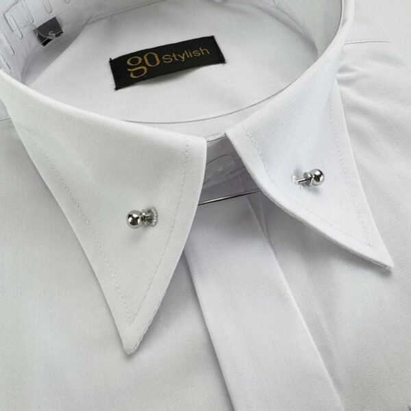 White Shirt With ''Ball Collar Pin - Silver''