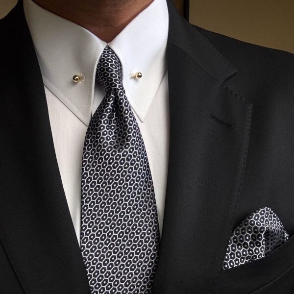 Black Cells Tie - 8 cm - With Pocket Square