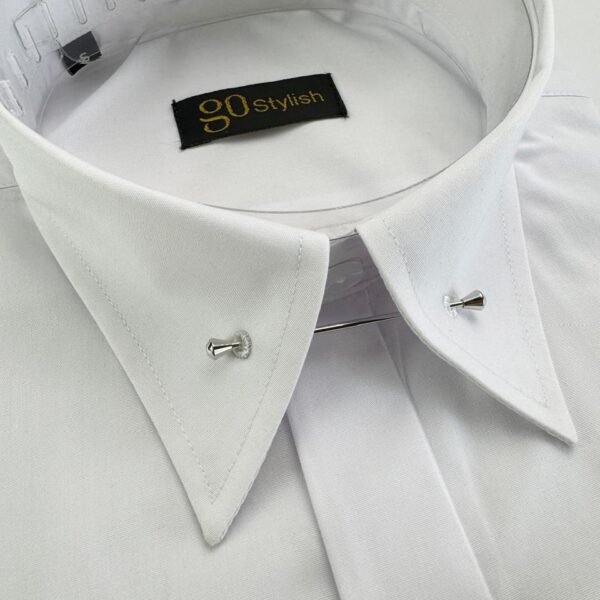 White Shirt With ''Sultan Collar Pin - Silver''