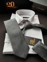 Gray Weaves Tie - 8 cm - With Pocket Square - Image 3