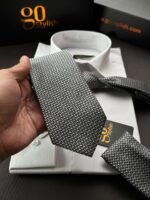 Gray Weaves Tie - 8 cm - With Pocket Square - Image 2