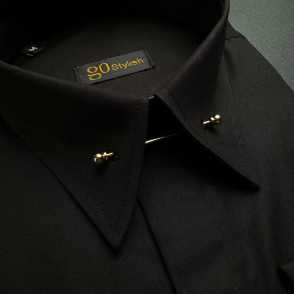 Black Shirt With ''Ball Collar Pin - Gold''