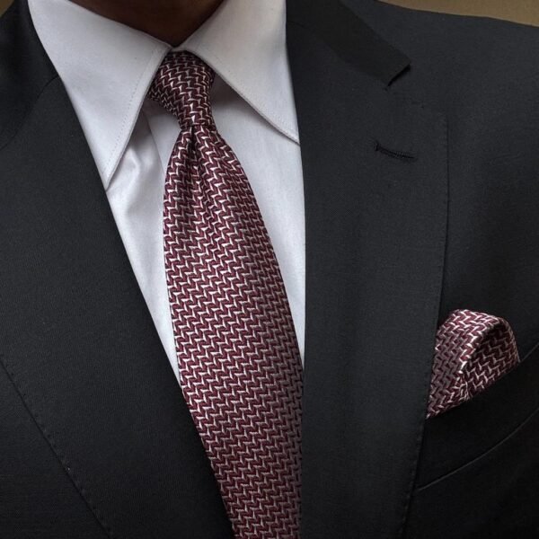 Burgundy Weaves Tie - 8 cm - With Pocket Square