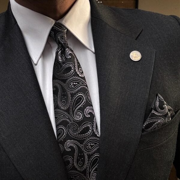 Black Vintage Tie - 8 cm - With Pocket Square