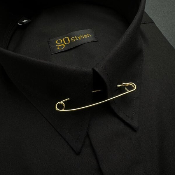 Black Shirt With ''Royal Collar Pin - Gold''