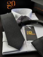 Black & White Dots Tie - 7 cm - With Pocket Square - Image 2