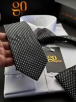 Black & White Dots Tie - 7 cm - With Pocket Square - Image 4