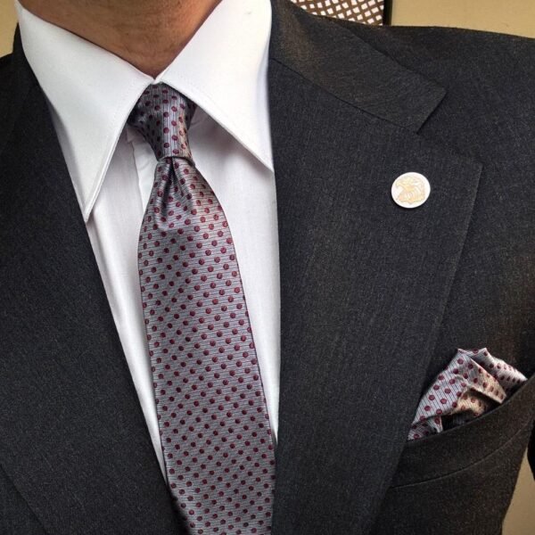 Gray with Burgundy Dots Tie - 7 cm - With Pocket Square
