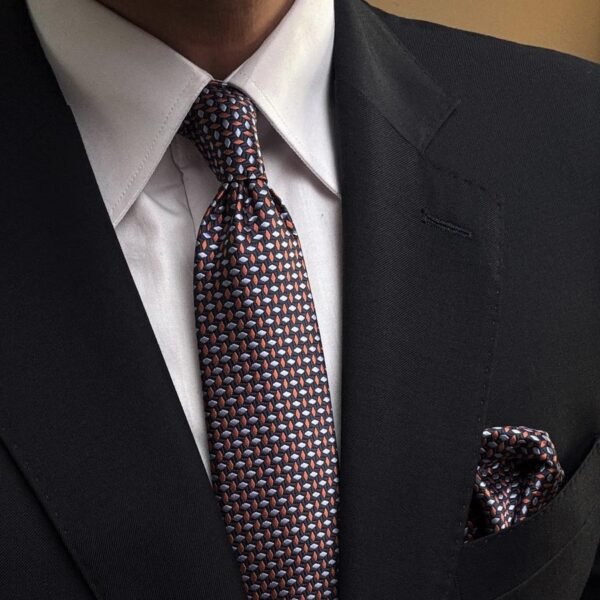Orange & Blue Tie - 7 cm - With Pocket Square