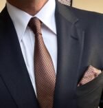 Copper with Blue Dots Tie - 7 cm - With Pocket Square