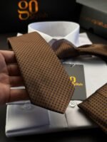 Copper with Blue Dots Tie - 7 cm - With Pocket Square - Image 3