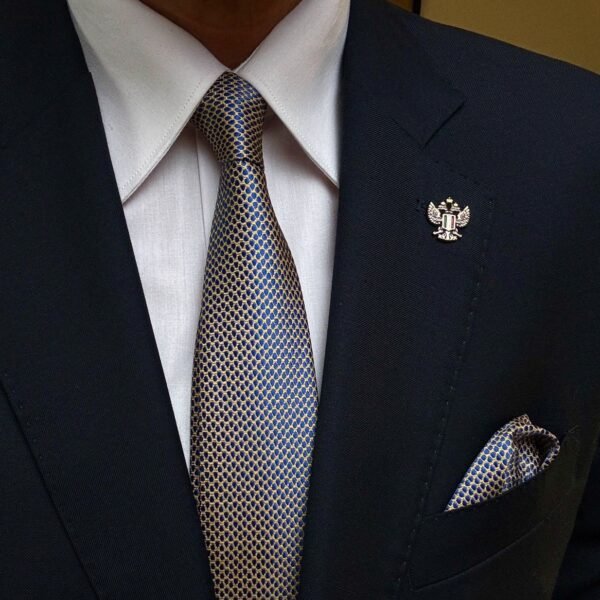 Yellow & Blue Tie - 7 cm - With Pocket Square