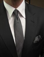 Gray with White Dots Tie - 7 cm - With Pocket Square - Image 3