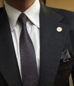 Dark Gray with Orange Dots Tie - 7 cm - With Pocket Square