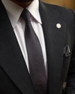 Dark Gray with Orange Dots Tie - 7 cm - With Pocket Square - Image 3