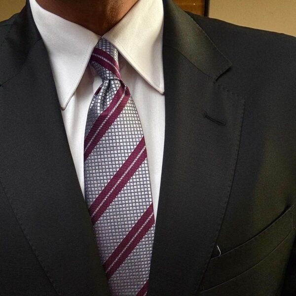 Gray with Burgundy Strips Tie - 8 cm