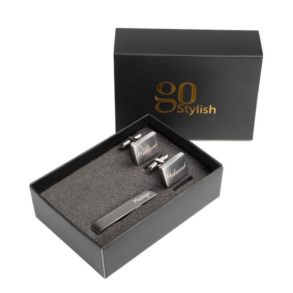Tie Bar + Cufflinks - Silver - Laser Engraving