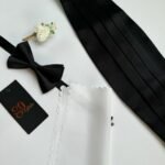Satin Cummerbund, Bow Tie, Lapel Pin & White Pocket Square
