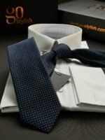 Navy Blue with White Dots Tie - 7 cm - Image 2