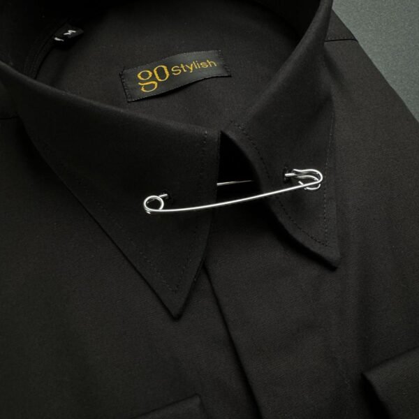 Black Shirt With ''Royal Collar Pin - Silver''