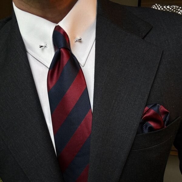 Burgundy Strips Tie - 8 cm - With Pocket Square