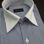 White Dark Blue Striped Business Shirt With MDC