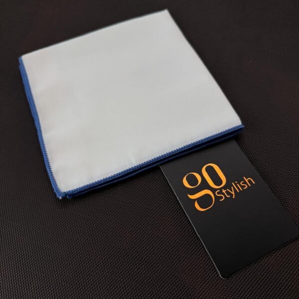 Pocket Square - White with Blue Line