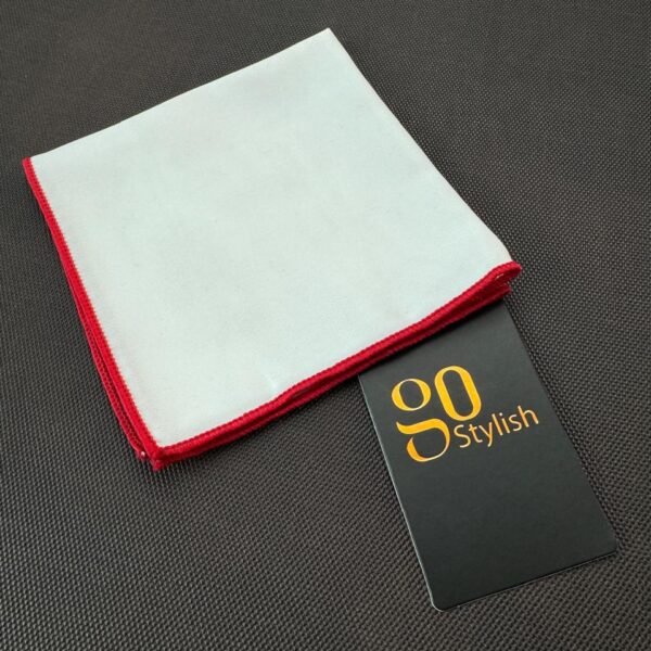 Pocket Square - White with Dark Red Line