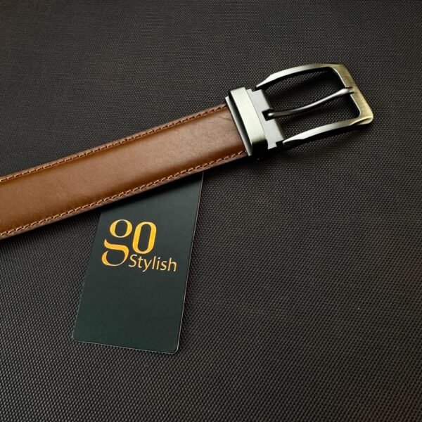 Havana Brown Leather Belt - Black Gun Buckle
