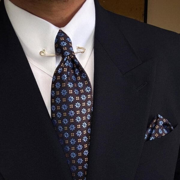 Brown Flowry Tie - 8 cm - With Pocket Square