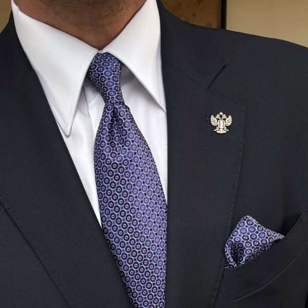 Berry Blue Circles Tie - 8 cm - With Pocket Square
