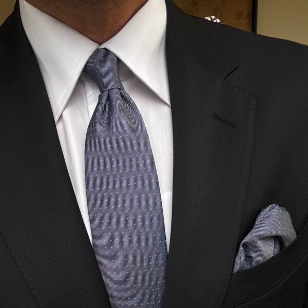 Blue Gray Tie - 8 cm - With Pocket Square