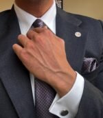 Gray with Burgundy Dots Tie - 7 cm - With Pocket Square - Image 3