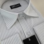 White & Black Striped Business Shirt With MDC ''French Cuffs''