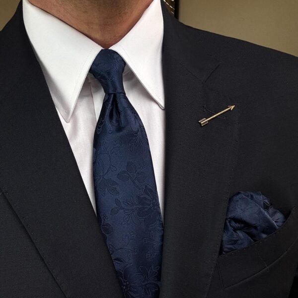 Blue Art Tie - 7 cm - With Pocket Square