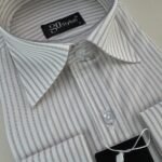 White & Beige Striped Business Shirt With MDC ''French Cuffs''