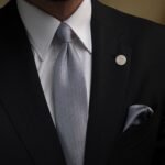 Silver Microcheck Tie - 7 cm - With Pocket Square