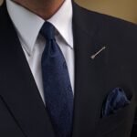 Navy Blue Shapes Tie - 7 cm - With Pocket Square