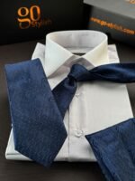 Navy Blue Shapes Tie - 7 cm - With Pocket Square - Image 2