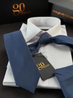 Navy Precision Tie - 7 cm - With Pocket Square - Image 2