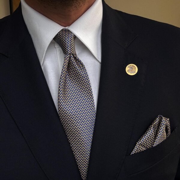 Yellow & Blue Tie - 7 cm - With Pocket Square