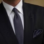 Dark Blue with White Dots Tie - 7 cm - With Pocket Square