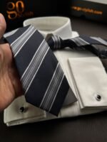 Dark Blue Stiped Tie - 8 cm - Image 2