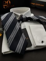 Dark Blue Stiped Tie - 8 cm - Image 3