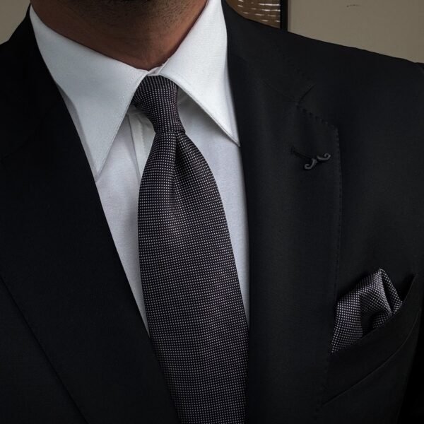 Micro Black & White Dots Tie - 8 cm - With Pocket Square