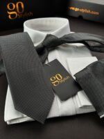 Micro Black & White Dots Tie - 8 cm - With Pocket Square - Image 3