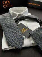 Blue with Yellow Lines Tie - 8 cm - With Pocket Square - Image 3