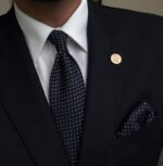 Dark Blue with White Dots Tie - 8 cm - With Pocket Square