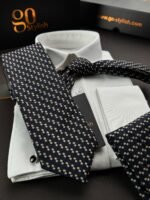 Blue & Gold Tie - 8 cm - With Pocket Square - Image 3